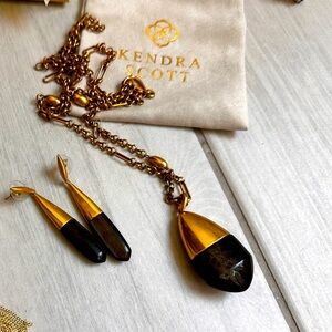 Kendra Scott Freida Vintage Golden Obsidian Necklace and Earrings set